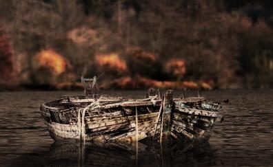 Vintage, old boat, lake