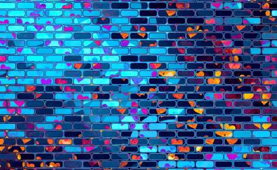 Neon, hearts, brick wall