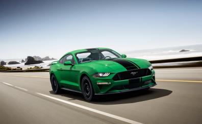 Ford Mustang GT fastback, green car, 2018