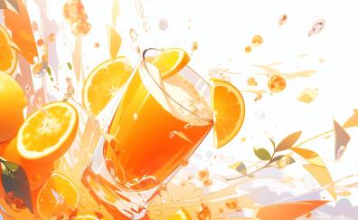 Glass of fresh juice, oranges
