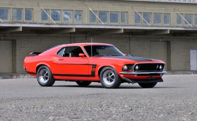 Red, muscle car, classic, 1969 Ford Mustang Boss 302