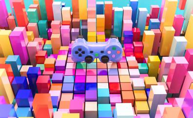Playstation controller, colorful bars, art