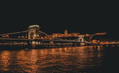 Chain bridge, budapest, city, lights, night