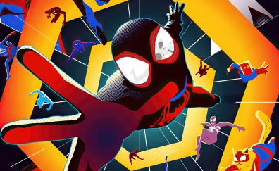 Digital art, Spider-man falling, across Spider-verse