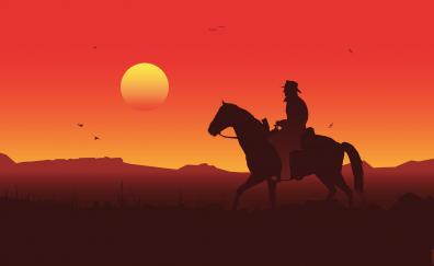 Silhouette, Red Dead Redemption 2, sunset, 2018