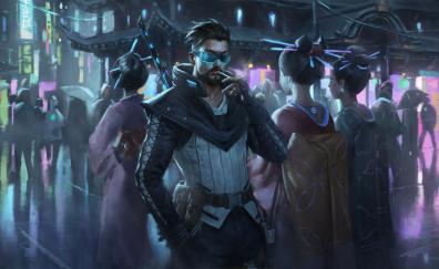 Cyberpunk, man with sword, game art
