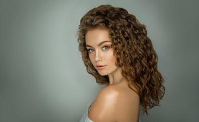 Brunette, woman, curly hair