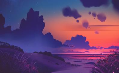 Digital art, adorable sunset of beach, artwork