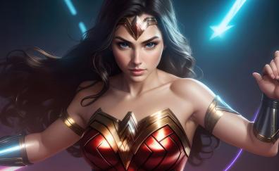 Wonder Woman a mythical superhero, blue eyes