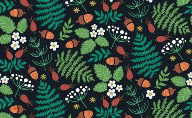 Pattern, forest, leaf, fruits, flowers, motif
