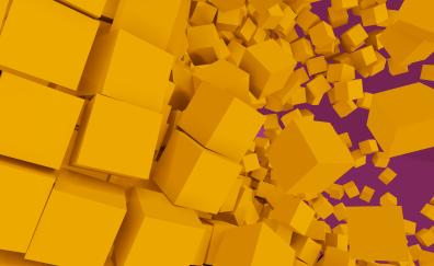 Yellow 3d cubes, abstract