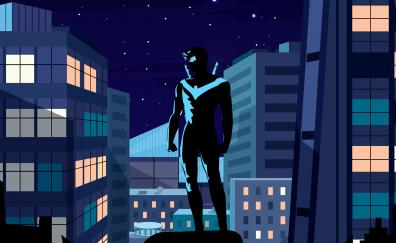 Nightwing into the dark, night, cityscape, art