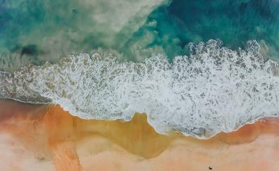 White sea waves, beach, aerial view, Brazil