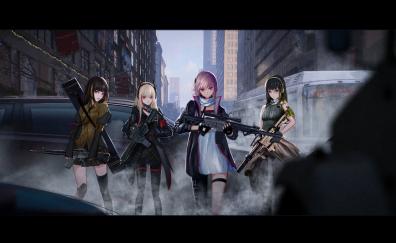 On street, grils frontline, anime girls with gun