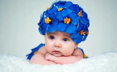 Cute baby, calm, flowers crown
