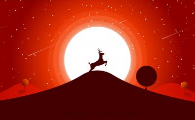 Deer, moon, jump, fantasy, art