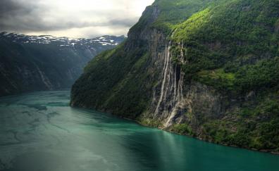 River, seven sisters, waterfall, Geirangerfjord