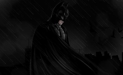 Batman, dark, superhero, rain, art