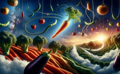 Vegetables world, sunset, colorful, art