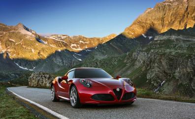 Red, outdoor, sports supercar, Alfa Romeo 4C