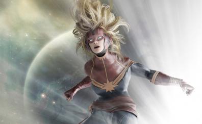 Captain Marvel, blonde superhero of universe, fan art