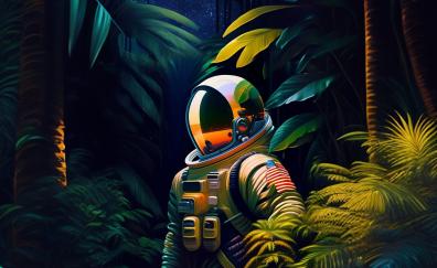 Astronaut in deep forest, AI art
