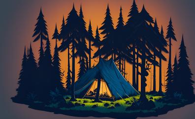Minimal AI art, camping tent