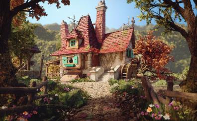 House in forest, vintage, fantasy
