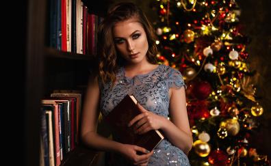Blue dress, gorgeous, woman, book