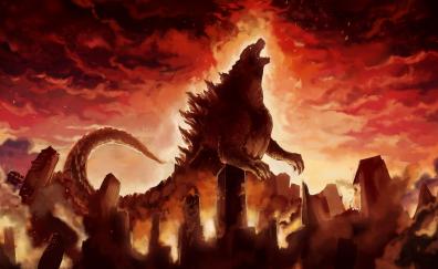 Godzilla, a monster, artwork