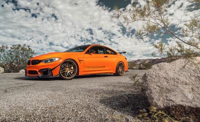 BMW M4, orange car, side view
