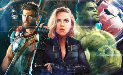 Hulk, thor, black widow, Avengers: Infinity war, superhero, art
