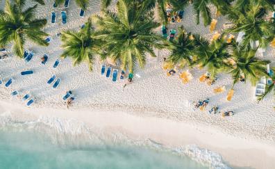 Blue beach, aerial view, calm and relaxed, holiday spot