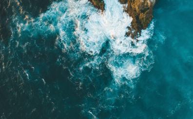 Collide, sea waves, coast, aerial view, nature