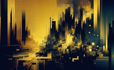 Abstract art of city, golden theme