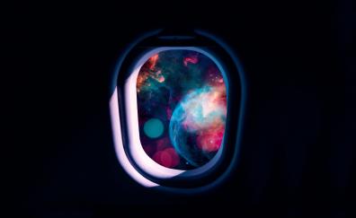 Spacecraft's window, into space, dark
