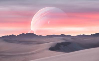 Evanescent, fantasy, moon and desert landscape, art