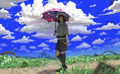 Day out, girl, meadow, original, anime