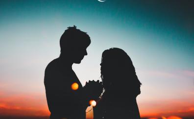 Silhouette, couple, love, sunset, outdoor