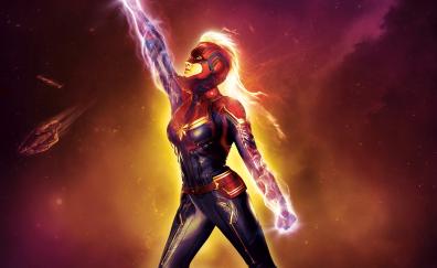 Captain Marvel, glow, superpower, fan art