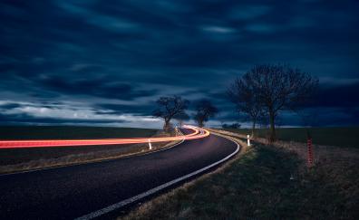 Night, landscape, highway, turn, long exposure
