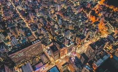 Aerial view, a night of the city, buildings