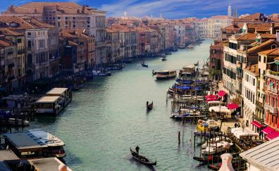 City, river, apartments, Venice, boats