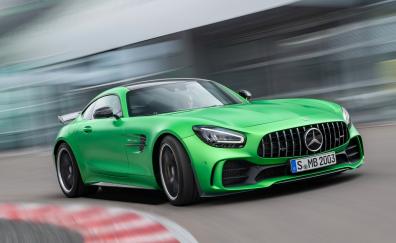 Mercedes-AMG GT, green car, on-road