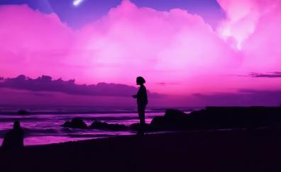 The Silhouette, dream pink sunset, artwork, minimal