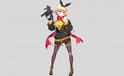 Blonde, soldier with gun, anime girl