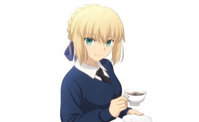 Blonde, Fate/Grand Order, saber and tea drink