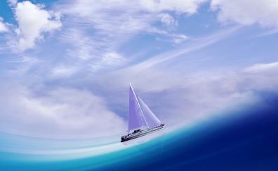 Sail ship, blue sea, artwork
