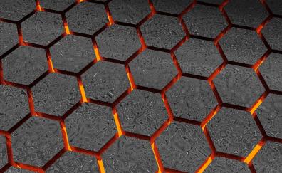 Pattern, abstract, glows, 3d, hexagons