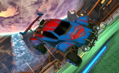 Superman, rocket league dlc, video game, car jump